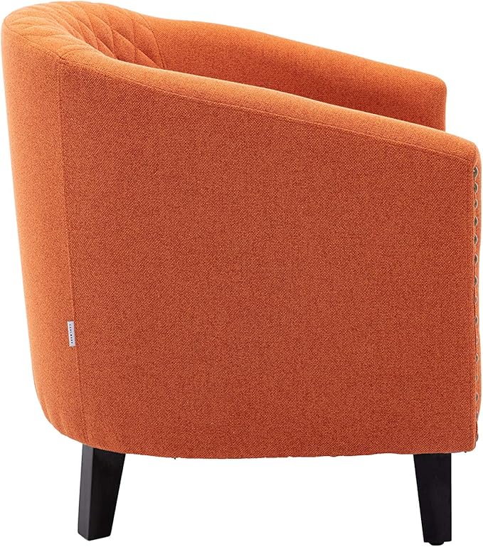 Accent Barrel Chair Living Room Chair with Nailheads and Solid Wood Legs Orange Linen