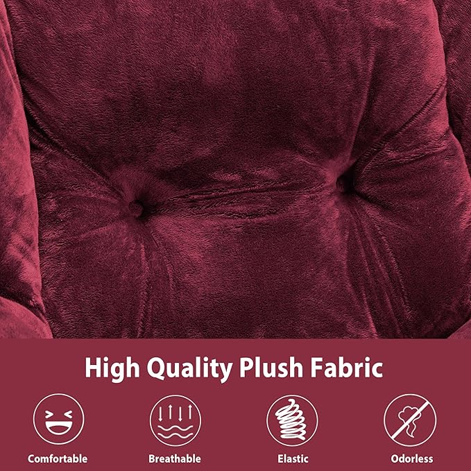 Lazy Chair with Folding Ottoman Accent Chair Plush Upholstered with Metal Structure and Non-Slip Pads Sofa Armchair with Footrest and Side Storage Bag for Dorm Room Office Rose Red