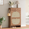 Nicetree Shoe Cabinet for Entryway Slim Shoe Rack with 2 Flip Drawers and Top Storage Drawer Narrow Shoe Organizer with Arched Rattan Accent Entryway Shoe Storage for Size 12 Shoes Caramel