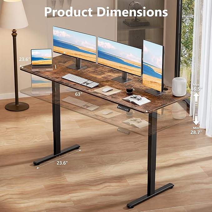Large Electric Standing Desk 63 x 24 Inches Height Adjustable Sit Stand Computer Desk Home Office with Memory Presets (Spliced DesktopBrown)