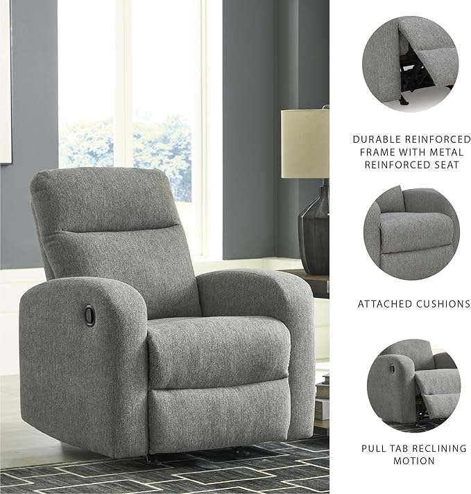 Signature Design by Ashley Carrigan Lane Modern Pull Tab Rocking Recliner Light Gray