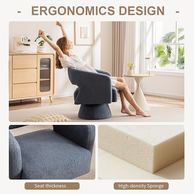 ClinQ Swivel Barrel Accent Chair Oversized Teddy Upholstered Round Swivel Chairs Set of 2 Modern Luxury 360° Living Room Vanity Chair for Bedroom Office&ampLiving Room Blue