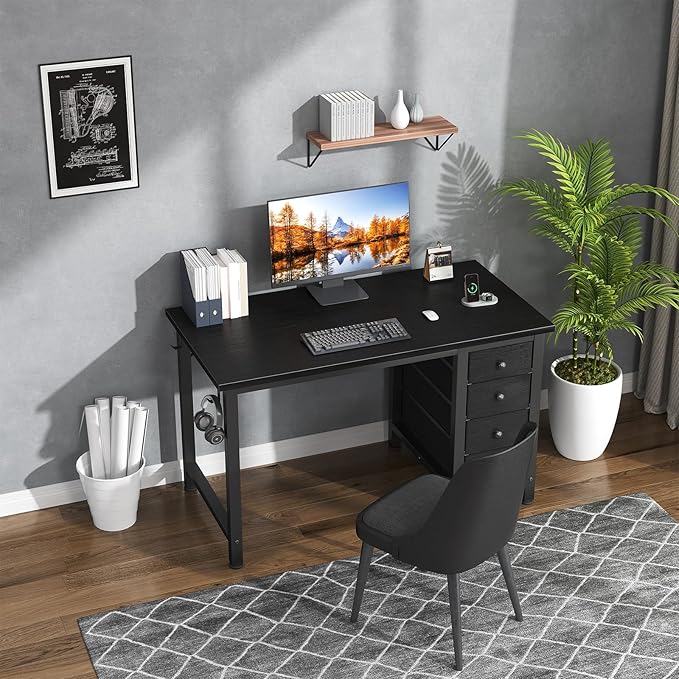 Lufeiya Small Gaming Desk with 4 Drawers 40 Inch Kids Girls Teen Cute Study Desk for Bedroom Reversible Work Computer Writing Table Desks for Small Space Home Office Black
