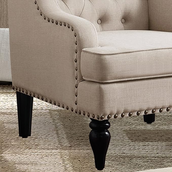 Rosevara Emmie Accent Chairs for Living RoomUpholstered ArmchairLinen Fabric Comfy Reading Seat Lounge for Living Room Bedroom ApartmentEasy AssemblyBeige