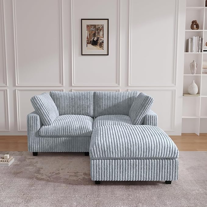 JACH 78.74 Love Seat Sectional Couches Convertable Modular Sofa with Chaise Ottoman Modern Deep Seat Couch Sofa Covers Washable Minimalist Plush Sofas for Living Room Apartment Light Grey
