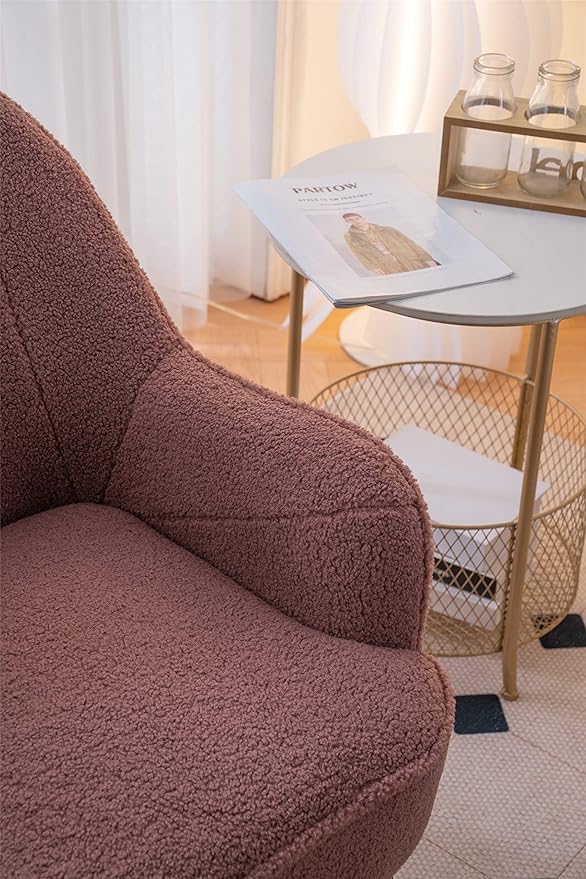 Modern Soft Green Teddy Fabric White Ergonomics Accent Chair Living Room Chair Bedroom Chair Home Chair with Gold Legs and Adjustable Legs Family Room Sofa Armchair Furniture for Indoor Home (Red)