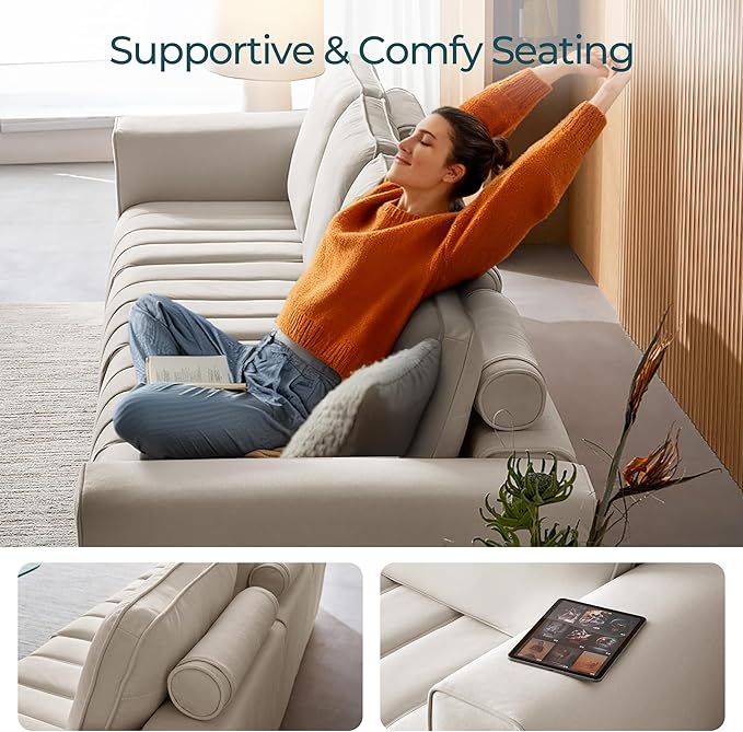 LINSY HOME Oversized Modular Sectional Sofa Chair Deep Seat Upholstered Armchair with Anti Cat Stretch Fabric and Metal Frame Modern Single Sofa for Living Room Bedroom Apartment Reading Room Beige