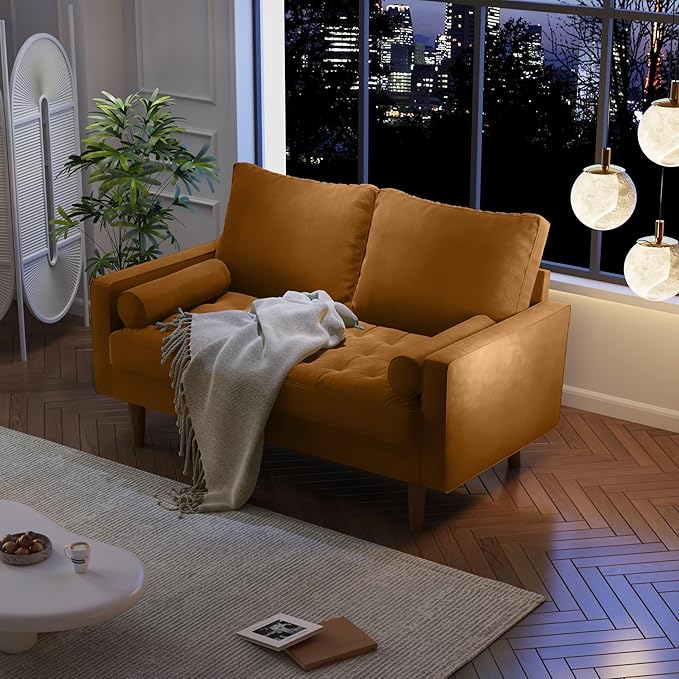 SILKIR Velvet Loveseat Sofa Love Seats Furniture for Small Spaces Mid-Century Modern Loveseats for Living Room Love Seat Couch 58 Inches Ginger