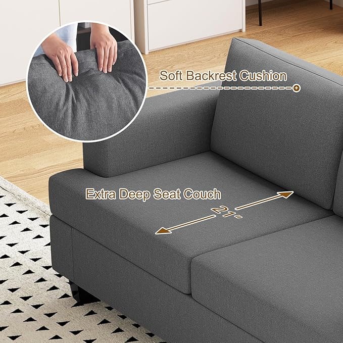 Furnimart Sectional Couches for Living Room Modern 2 Loveseats and 3 Seater Couch Deep Seat Sectional Sofa Set Comfy Fluffy Grey Couch with Removable Sofa Cover Dark Grey