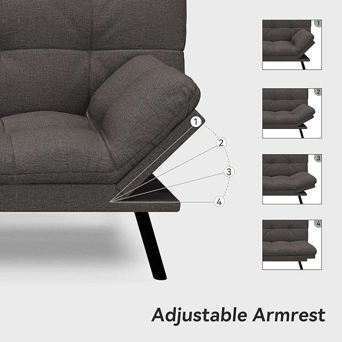 Convertible Futon Sofa Bed71 Memory Foam Futon CouchDetachable CushionAdjustable Backrest &amp ArmrestLinen Modern Loveseat Sleeper Recliner for Living RoomOfficeApartmentClassic Grey