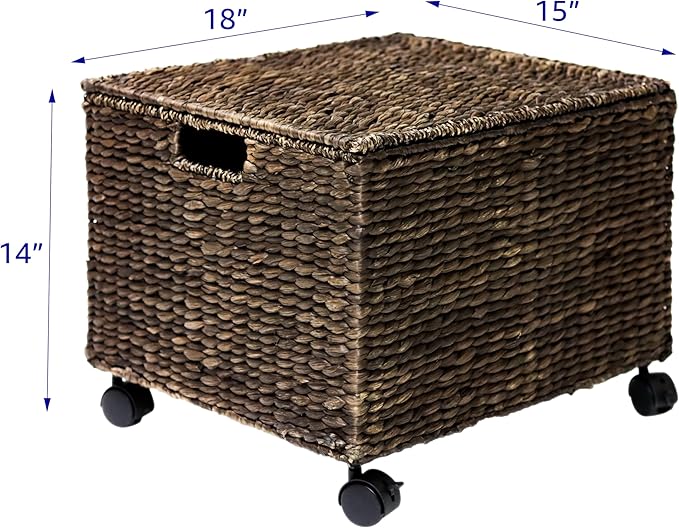 Trademark Innovations Rolling File Box Wicker File Cabinet Hanging File Baskets Water Hyacinth Storage Basket (Brown)