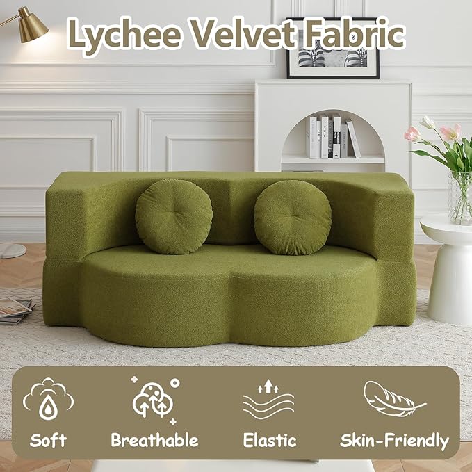 2-In-1 Futon Sofa Bed Foldable Couch with 2 Pillows Convertible Foldable Sofa Bed Folding Sofas Beds for Living Room Guest Room Apartment Office Lazy Sleeper Comfy No Assembly (Green)