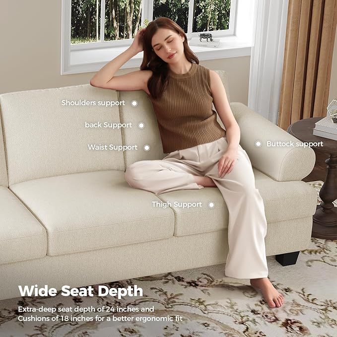 91 Inch Lawson Sofa with Extra Deep Seats Oversize Mid-Century 3-Seat Sofa Couch for Living Room Apartment Lounge White