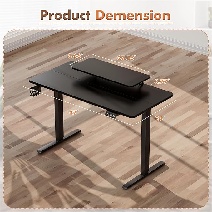 JUMMICO Electric Standing Desk Adjustable Height Desk 47 x 24 Inch with Monitor Stand Home Office Computer Desk (Black)