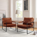 Art Leon Chairs for Bedrooms Set of 2 Mid Century Modern Chair Faux Leather Accent Chair for Living Room Chair Lounge Chair with Black Metal Legs Red Brown
