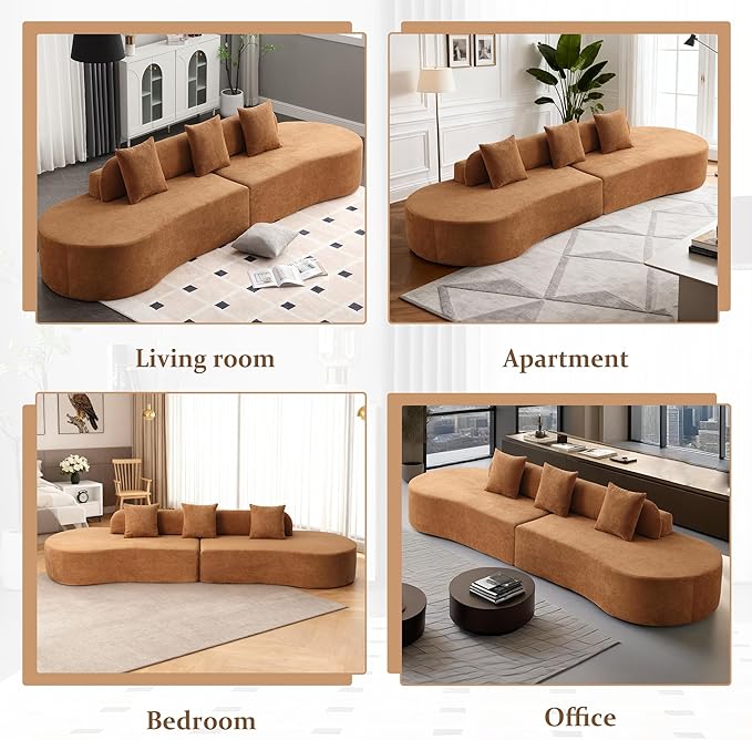 GNIXUU 130.5 Oversized Curved Sectional Sofa for Living Room Modern Luxury TerryCloth Boneless 4 Seater Cloud Couch with Half Moon Design &amp 3 Pillows Modular Memory Foam Couches No Assembly B