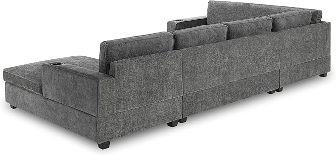 Merax Modern U-Shaped Cloud Couch Set with Oversized Chaise Lounge Chenille 6-Seat Sectional Sofa Sleeper Bed with Cup Holders for Living Room Dark Gray