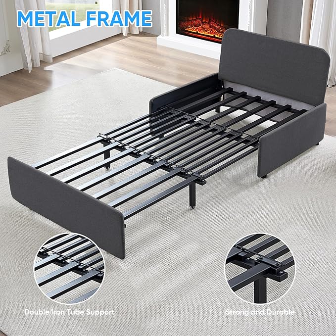 PUREMIND Twin Sofa Bed Twin Size Pull Out Sofa Beds with 2 Pillows&amp Tri-fold Mattress Linen Chair Bed Pull Out Couch Beds for Small Place Apartment Dark Grey
