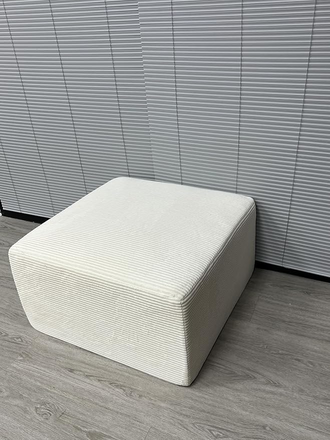 79 Convertible Sofa Bed for Small Spaces No Assembly 5-in-1 Modular Futon with Fixed Frame Removable Armrests &amp Memory Foam Mattress Corduroy Sleeper Couch (White-Ottoman)