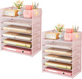 Subekyu 6-Tier Desk Paper Organizer Desktop File Letter Tray with Handle Document Sorter and Accessories Holder for Office Home and School Workspace Organizers Pink-2 Pack
