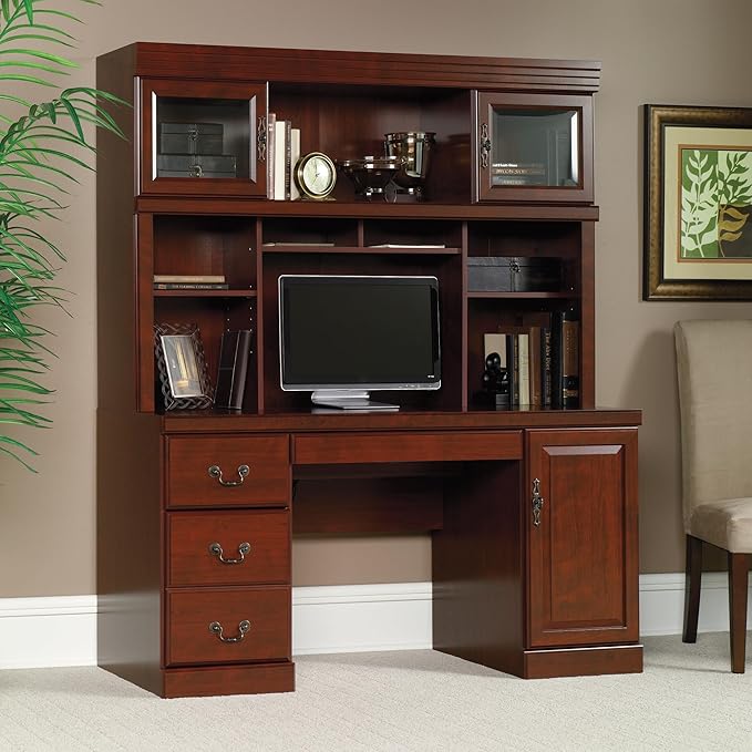 Sauder Heritage Hill Engineered Wood Desk with Hutch in Classic Cherry Finish