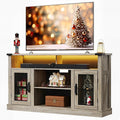 WLIVE Farmhouse TV Stand for 65 Inch TV Tall Entertainment Center with LED Lights &amp Storage Cabinets TV Media Console Table with Adjustable Shelf for Living Room Bedroom Home Theater Gray Oak