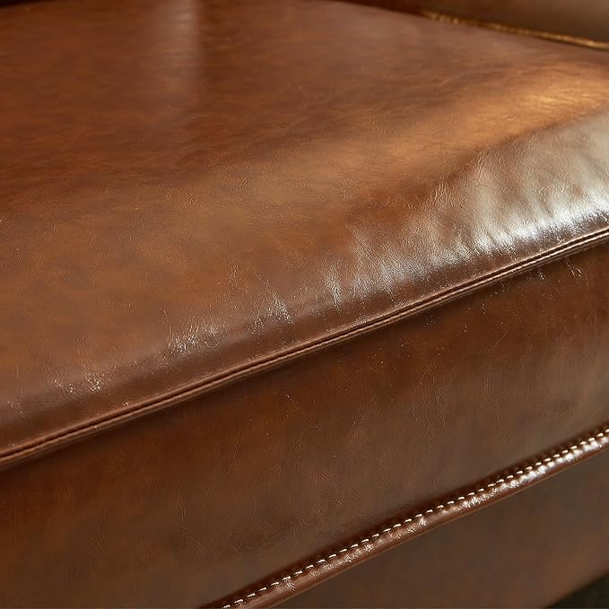 Mid-Century 3-Seater Faux Leather Sofa with Removable Backrest and Cushions Vintage Modern Lounge Couch for Office Apartment Living Room Bedroom with Sturdy Metal Legs - 86.61 Inches Brown