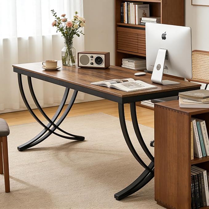 LITTLE TREE 2 Person Computer Desk 78.7-Inch Extra Long Large Office Desk for Home Office Shared Executive Desk for Two with Spacious Work Surface Rustic Brown and Black
