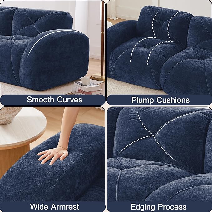 Boneless Couch Sectional Couches for Living Room 80.3'' Cloud U Shape Couch with Deep Seat Comfy Soft Velvet Modular Sectional Sofa with Ottomans Modern 2-Seater Boneless Sleeper Sofa Blue
