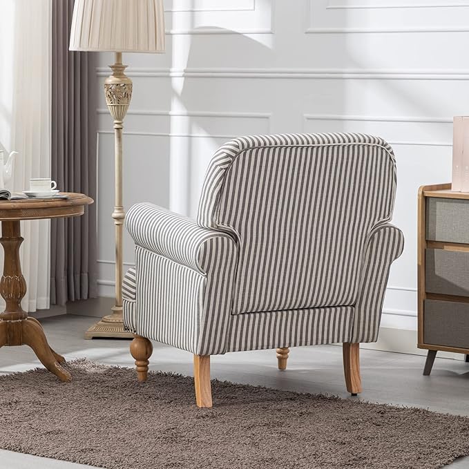 chairus Linen Accent Chair for Living Room Set of 2 Upholstered Mid Century Modern Single Sofa Chair with Solid Wood Legs Comfy Reading Armchair for Bedroom/Office Room/Recption/Lounge Black Stripe