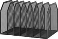 Metal 7-Section File Folder Organizer for Desk | Vertical Office File Holder | Heavy-Duty Mesh Document Sorter for Books Binders Laptops | Black Desk Organizer (12.8”x8.5”x7.9”)