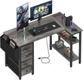Lufeiya L Shaped Computer Desk with Drawers &amp Storage Shelves 47 Inch Small Corner Desk with Power Outlet for Home Office Bedroom L-Shaped Gaming PC Desks with Fabric Drawer Gray