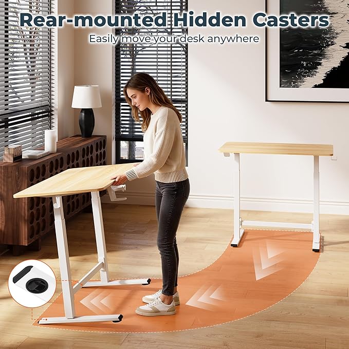 Small Pneumatic Adjustable Stand Up Desk Rolling One-Piece Standing Desk 31.5 x 19.7 Inch Home Office Desk Computer Workstation Maple