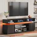 WLIVE Modern TV Stand for 75 Inch TV 2 Tier Entertainment Center with LED Lights &amp Storage Cabinets Media TV Console Gaming Television Stands for Living Room BedroomBlack