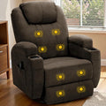 Recliner Chair 360° Swivel Rocker Chair for Adults Rocking Recliner Chair with Massage Comfy Single Sofa with Side Pockets Cup Holders for Living Room Bedroom Nursery (Fabric Brown)