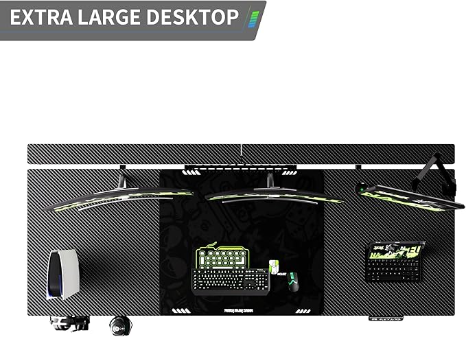 71 x 30 Gaming Standing Desk 4-Leg Electric Height Adjustable Sit to Stand Desk with LED Light and Locking Wheels Flip-Top Design Ergonomic Computer Desk Carbon Fiber Texture