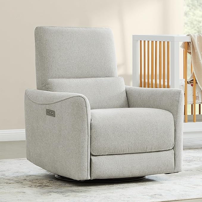 CHITA Oversized Power Recliner Chair Swivel Glider for Big and Tall FSC Certified Living Room Nursery Rocking Chair with Lumbar Support Dove Grey