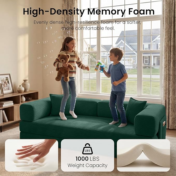78.8 Convertible Sofa BedCorduroy Futon Couch with Storage PocketFolding Pull Out Futon SofaNo Assembly Boneless Couch for Living Room Emerald Green | Convertible Sofa Bed Boneless Couch sofa f