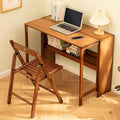 Bamboo Fold Out Desk with Storage Mid Century Hideaway Desk for Small Spaces Folding Computer Desk for Home Office Bedroom Apartment Space Saving (Light Walnut)