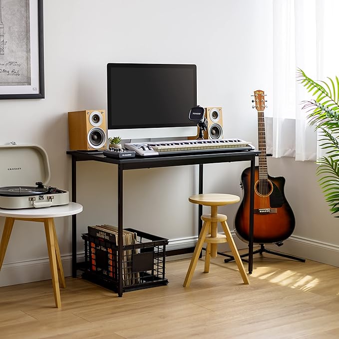IRIS USA Inc. 39 Inch Modern Laptop and Computer Desk Office Table for Home Office Water and Scratch Resistant Surface Gaming Desk Easy to Assemble Black Desk
