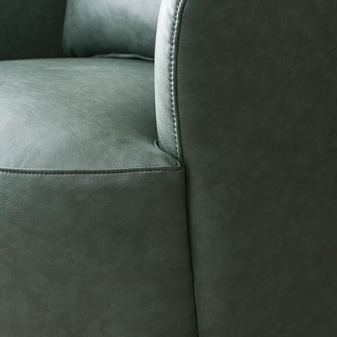 KINWELL Swivel Faux Leather Armchair with Ottoman Set No Assembly 34”W PU Leather Accent Chair &amp 23 Small Footrest for Living Room Lounge Green