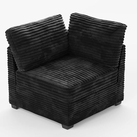 Modular Sectional Couch Mix and Match Pieces for Living Room Comfy Cloud Couches with Movable Ottoman DIY Combination Plush Corduroy Black