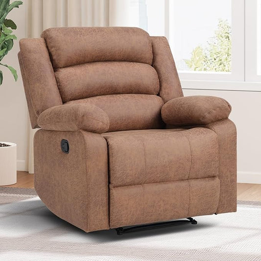 Manual Recliner Chair with Overstuffed Arm and Extra-Padded Back Breathable Fabric Reclining Chair for Adults Single Sofa for Living Room Bedroom (Chocolate)