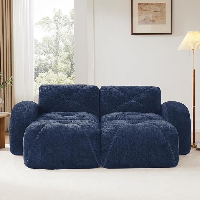 Boneless Couch Sectional Couches for Living Room 80.3'' Cloud U Shape Couch with Deep Seat Comfy Soft Velvet Modular Sectional Sofa with Ottomans Modern 2-Seater Boneless Sleeper Sofa Blue