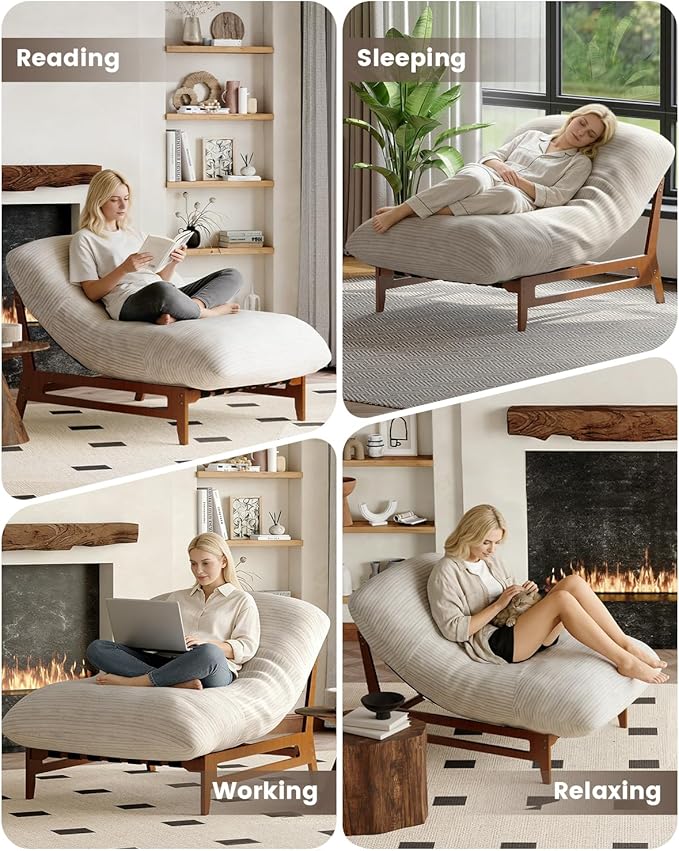 AODAILIHB 47'' Oversized Living Room Chair with Solid Wood Frame 3-in-1 Convertible Lounge Chair with Removable Plush Cushion Modern Upholstered Accent Chair for Living Room Reading Room Beige