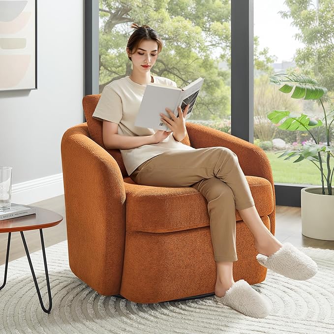 Swivel Barrel Chair Cloud 360° Upholstered Armchair with Removable Throw Pillow for Living Room Bedroom Modern Comfy Single Sofa Chairs Fully Assembled Set of 2 Curry