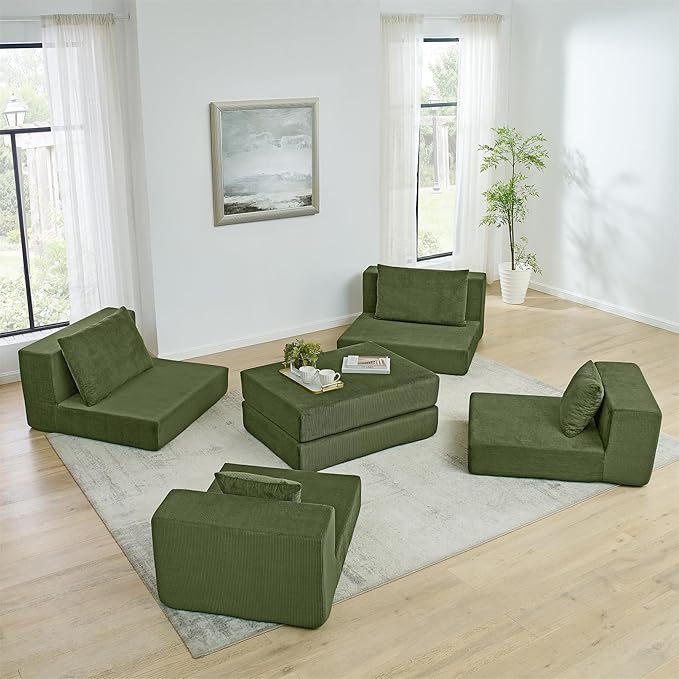 Boneless Couches for Living Room Modern Corduroy Couch Convertible Sleeper Sofa Folding Sofa Bed Mattress Couch for Bedroom Small Spaces - No Assembly Needed in Green