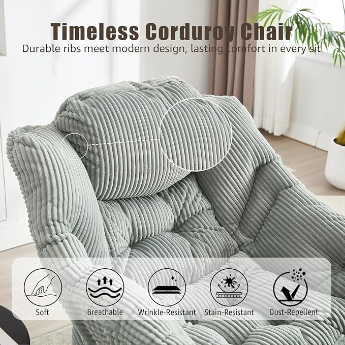 Oversized Lazy Chair with Ottoman for Adults Chair and Ottoman Set Modern Skinny Lounge Chair with Footrest Wide Reading Chair for Living Room/Bedroom Comfy Accent Armchair for Small Spaces Green