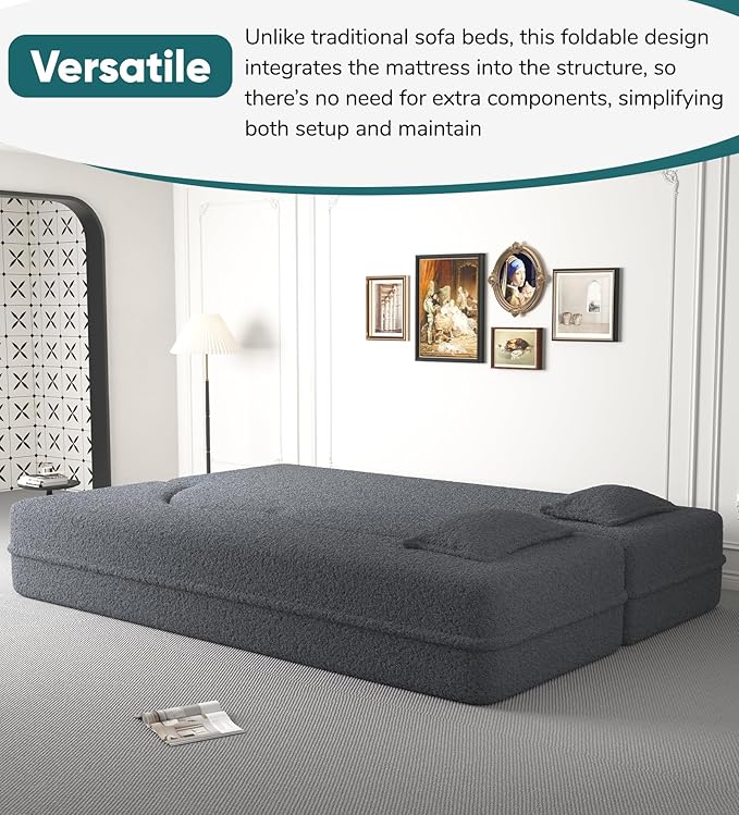 JOYBASE 78in Sofa Couch Convertible Oversized Cloud Loveseat Minimalist Sleeper Sofa Bed for Living Room Apartment Office No Assembly Required (Grey)