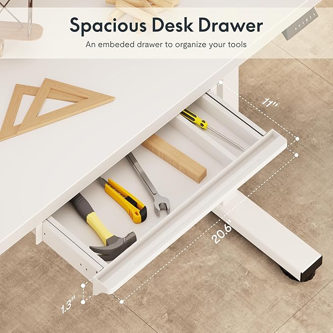 FLEXISPOT Electric Adjustable Workbench 48x30 Inches Ergonomic Worktable with Drawer for Garage Workshop Office and Home Spacious Desktop for Woodworking Sewing and Crafts White 3 Packages
